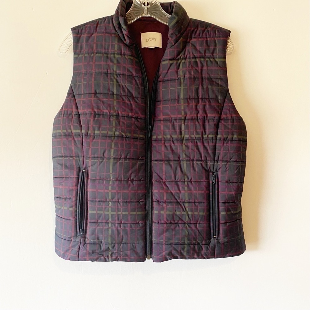 𝅺LOFT Ann Taylor Sleeveless Vest Blue Plaid Medium